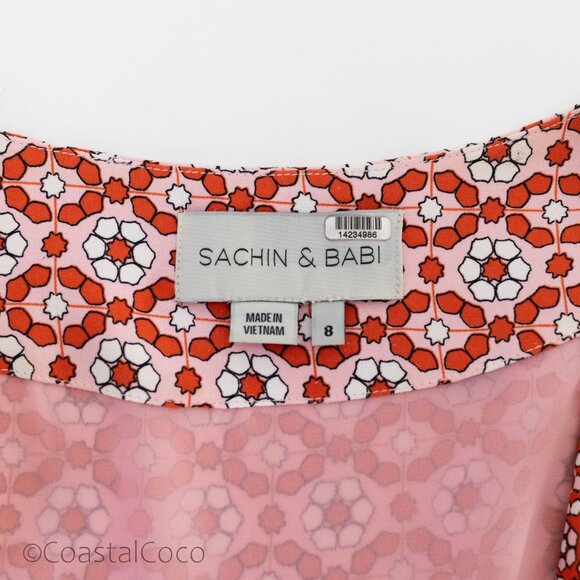 Sachin & Babi Wrap Blouse Top 8 Floral Asymmetric Puff Sleeve Retro Artsy Boho - Picture 8 of 14